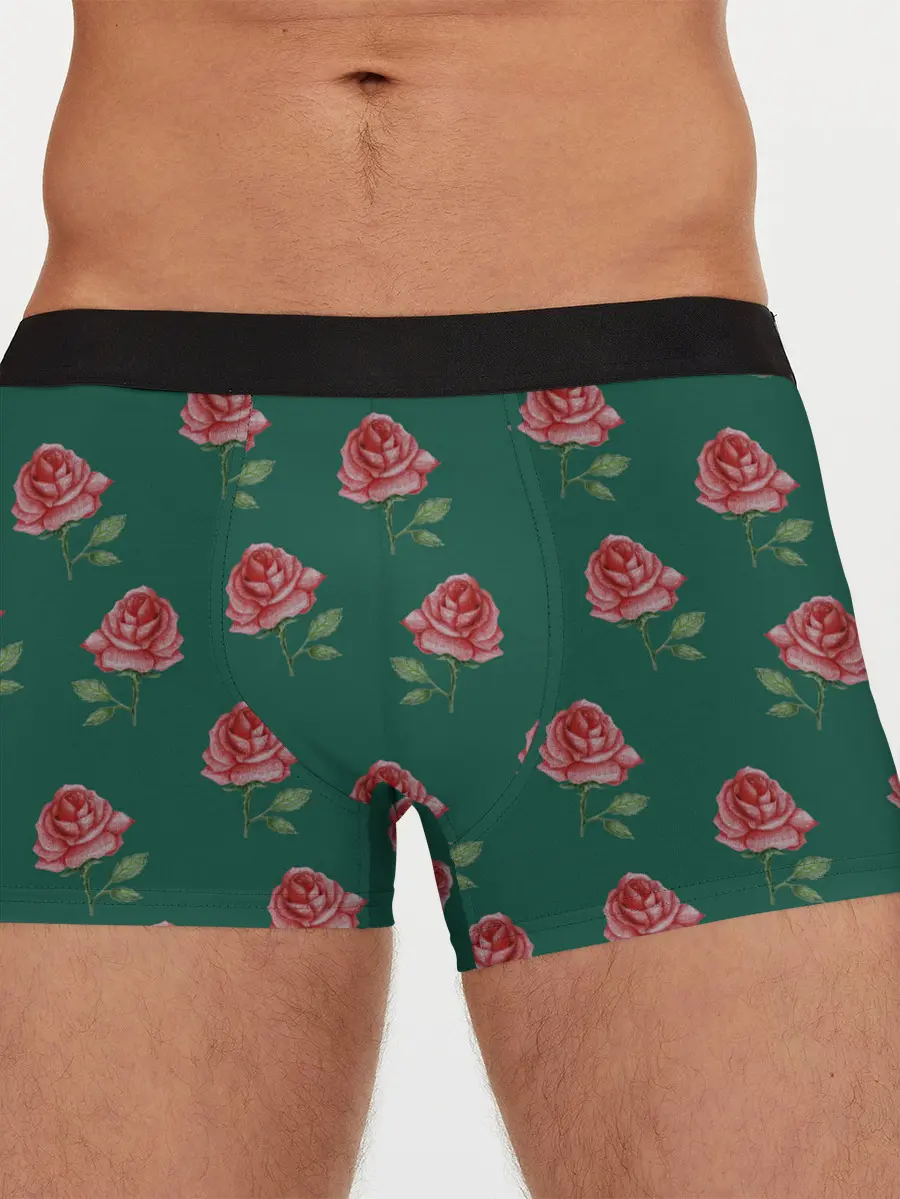 Мужские трусы боксеры / Розы на зеленом фоне