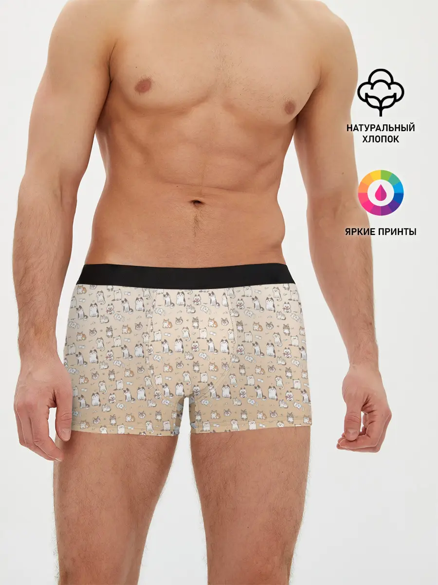 Мужские трусы боксеры / много котиков узор