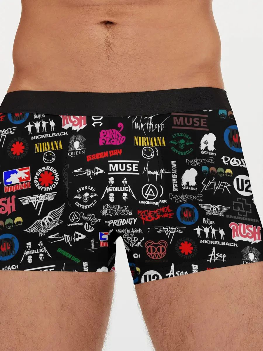 Мужские трусы боксеры / ЛОГОТИПЫ РОК ГРУПП | PATTERN