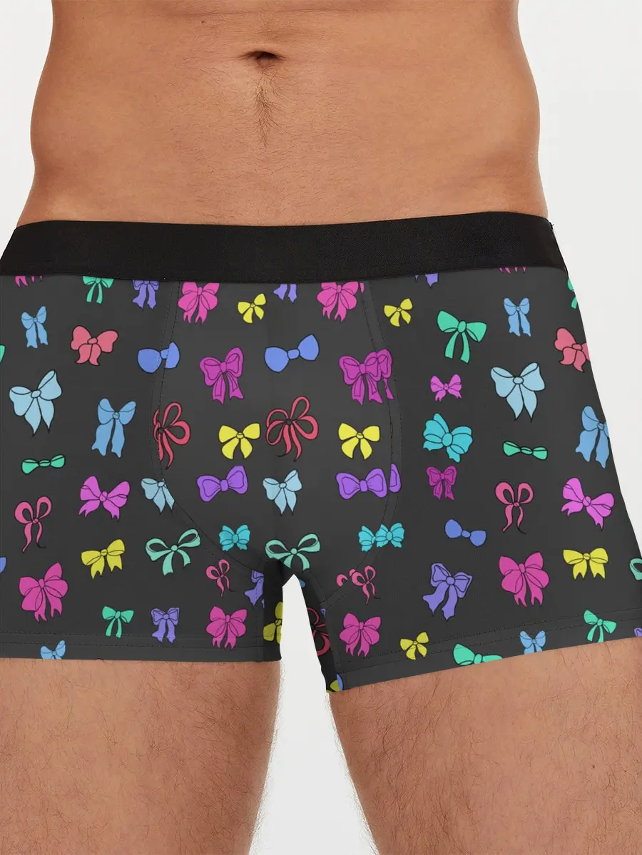 Мужские трусы боксеры / банты радужные на темно-сером