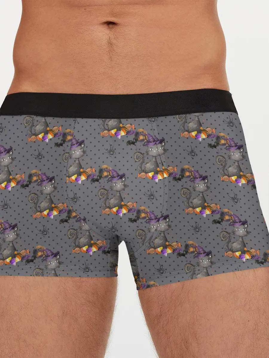 Мужские трусы боксеры / Кот с тыквой хэллоуин