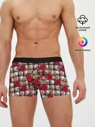 Мужские трусы боксеры / Розы в клеточку