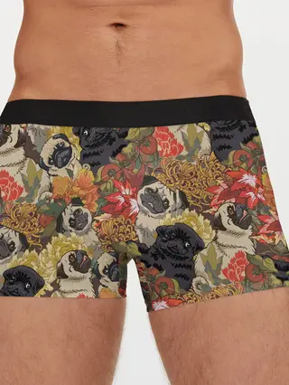 Мужские трусы боксеры / Мопсики | Цветочки