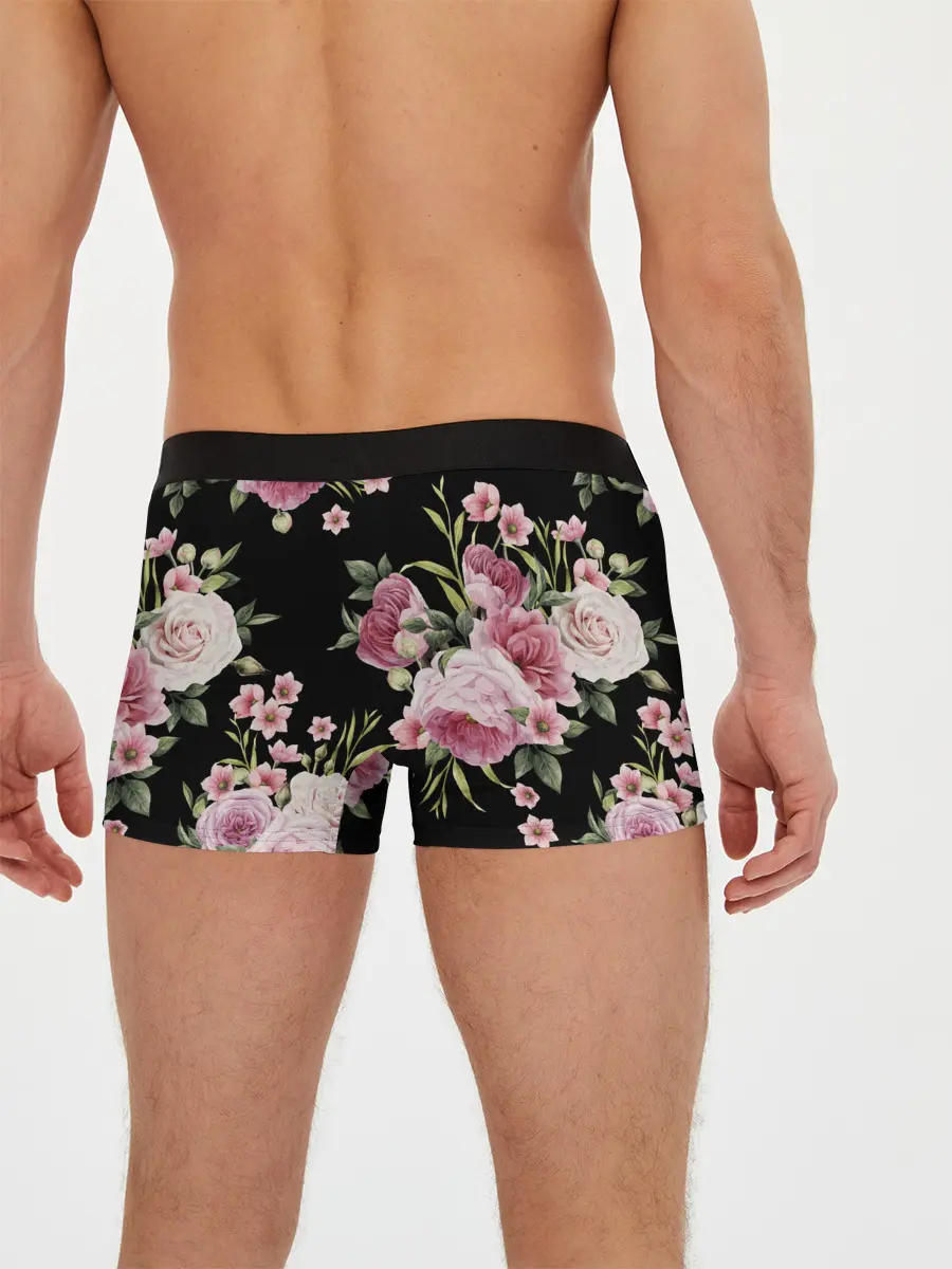 Мужские трусы боксеры / Пионы на Чёрном