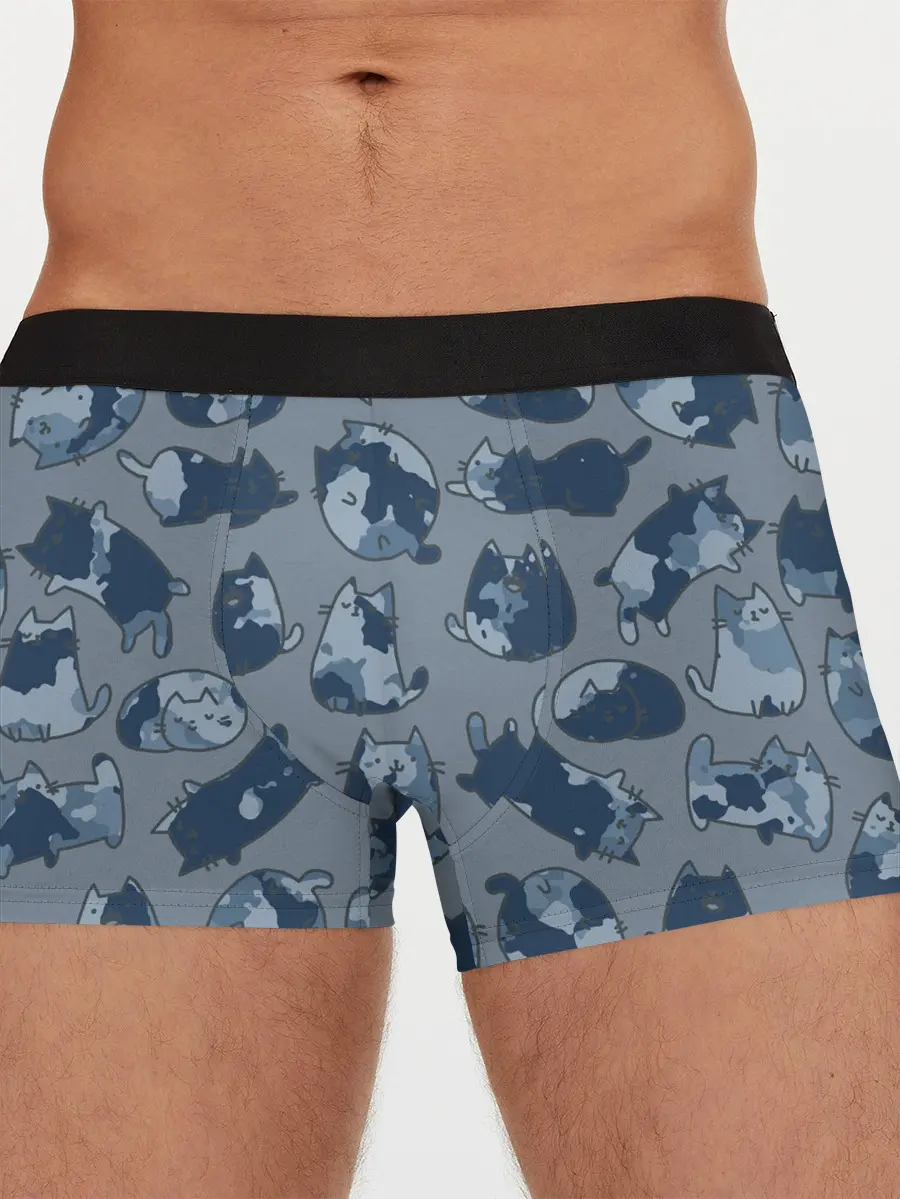 Мужские трусы боксеры / Камуфляж с котиками