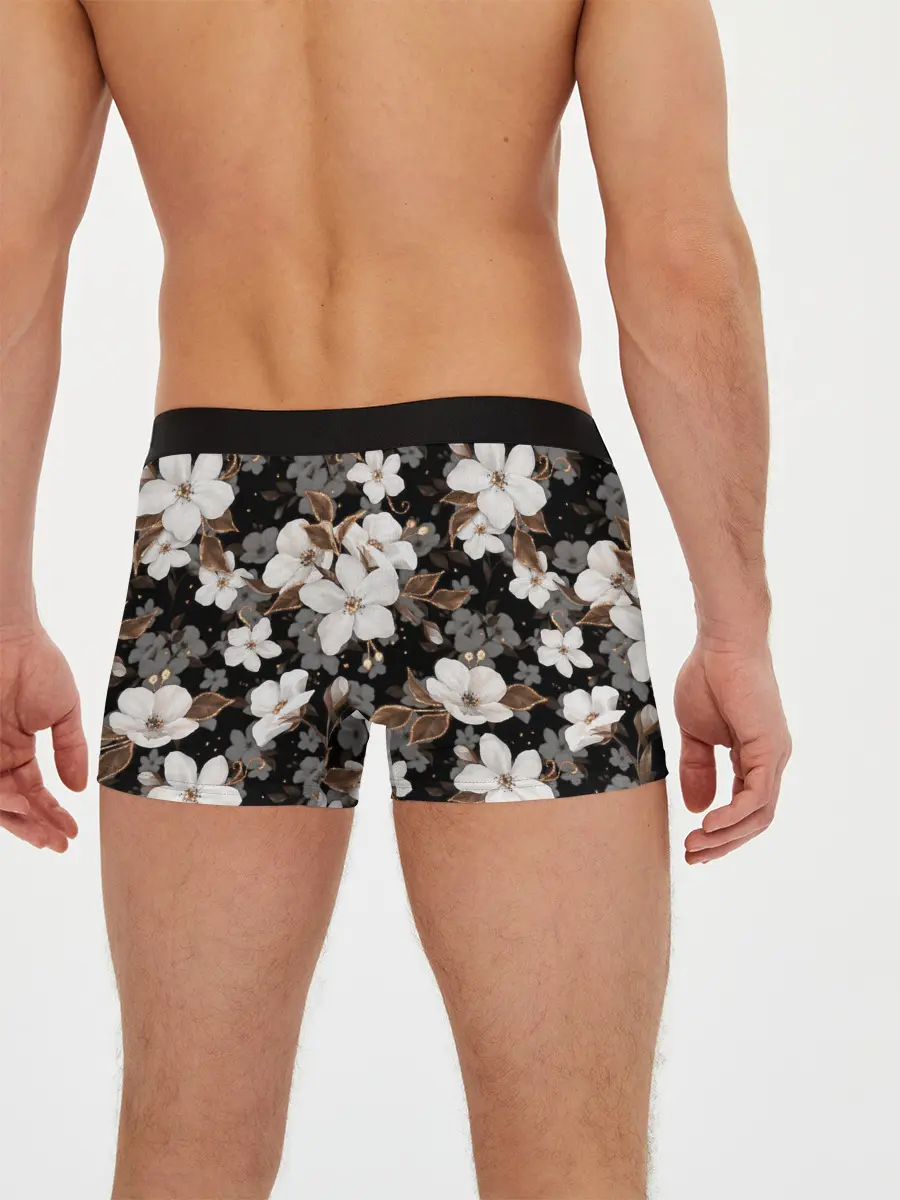 Мужские трусы боксеры / Белые цветы