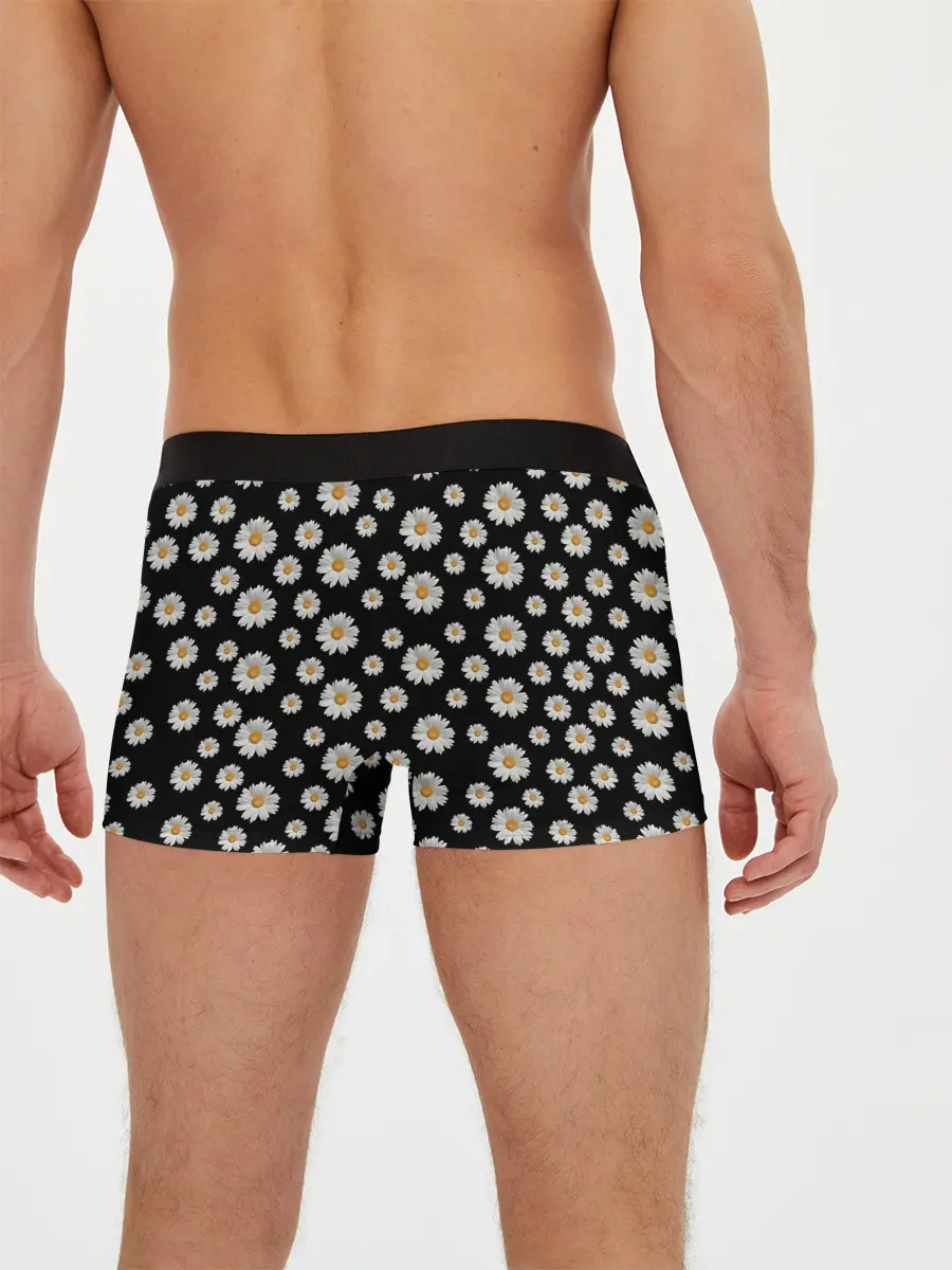 Мужские трусы боксеры / Ромашки на чёрном