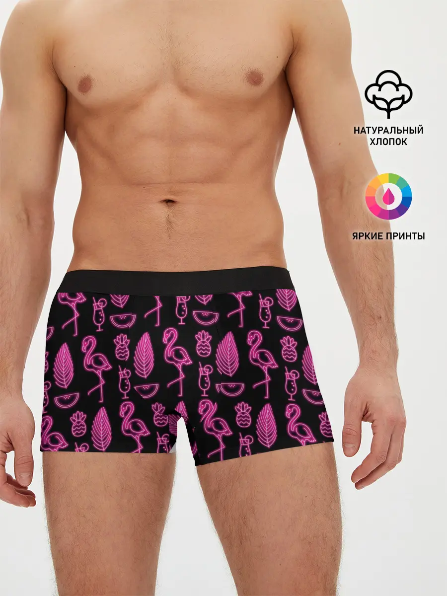 Мужские трусы боксеры / Светящийся фламинго