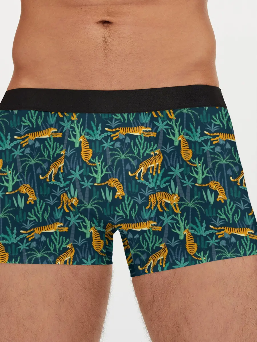 Мужские трусы боксеры / Паттерн из Тигров и Растений