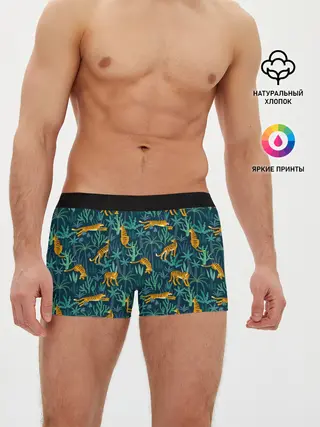 Мужские трусы боксеры / Паттерн из Тигров и Растений