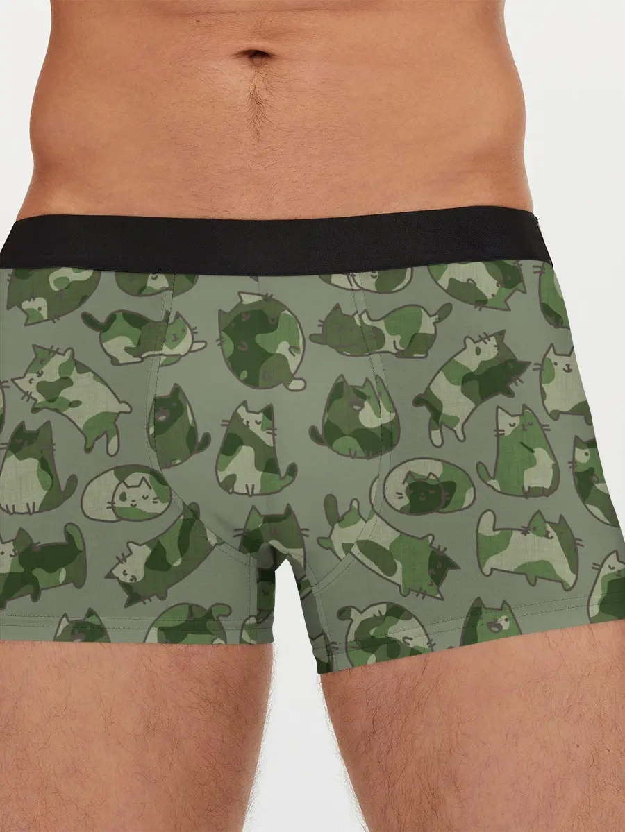 Мужские трусы боксеры / Камуфляж с котиками
