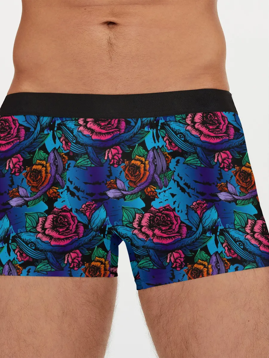 Мужские трусы боксеры / Киты и цветы