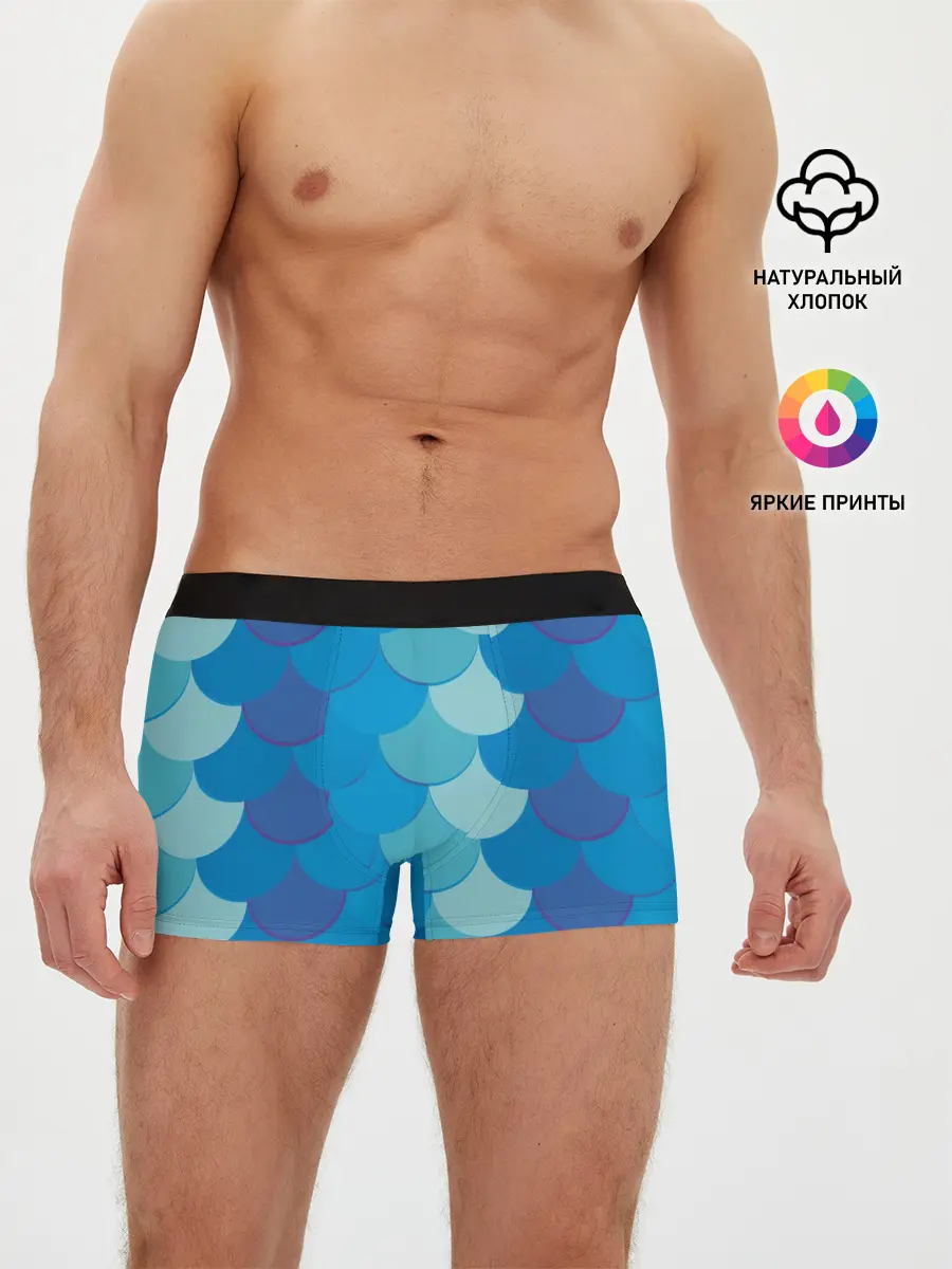 Мужские трусы боксеры / Синяя чешуя рыбы
