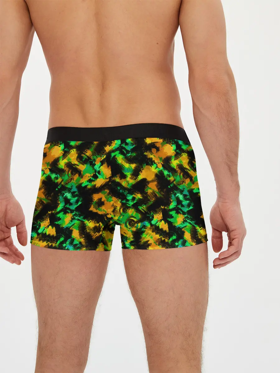 Мужские трусы боксеры / Абстрактный желто-зеленый узор