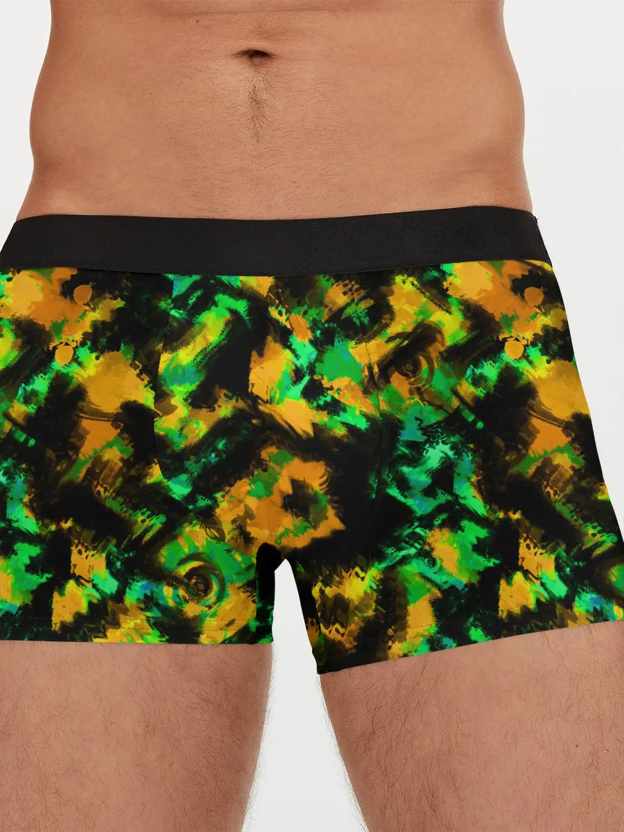 Мужские трусы боксеры / Абстрактный желто-зеленый узор