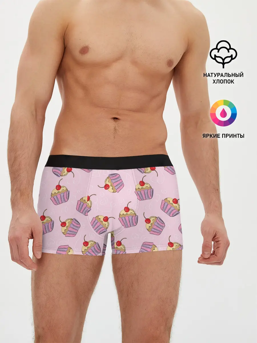 Мужские трусы боксеры / Капкейки на розовом