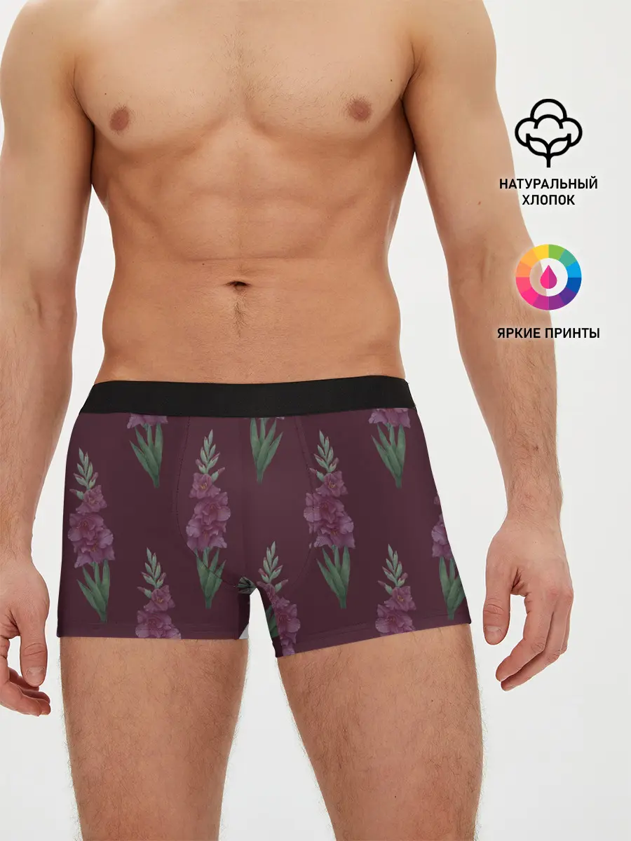 Мужские трусы боксеры / Бардовые гладиолусы