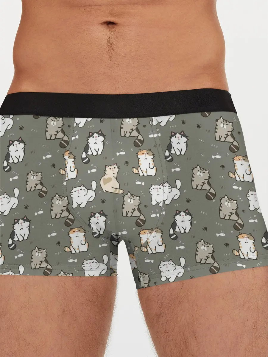 Мужские трусы боксеры / Кошечки с рыбками