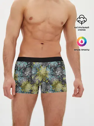 Мужские трусы боксеры / Черно оливковый цветочный