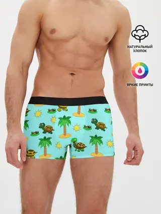 Мужские трусы боксеры / черепашки и пальмы