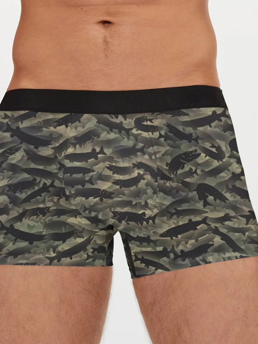 Мужские трусы боксеры / Камуфляж с щуками