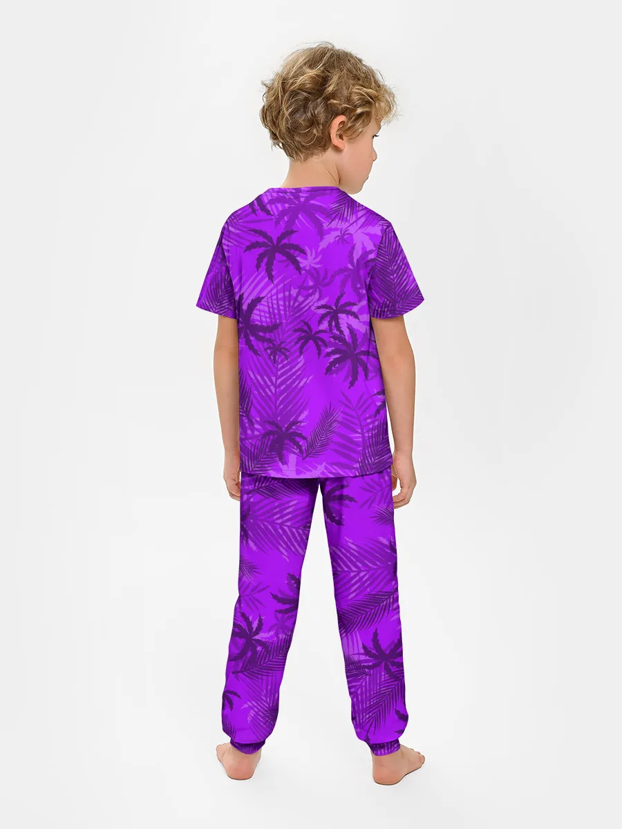 Детская пижама с брюками / ФИОЛЕТОВЫЕ ПАЛЬМЫ / ТРОПИКИ