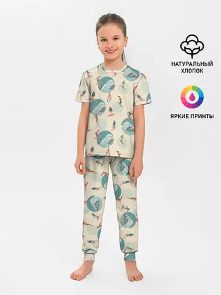 Детская пижама с брюками / лыжники