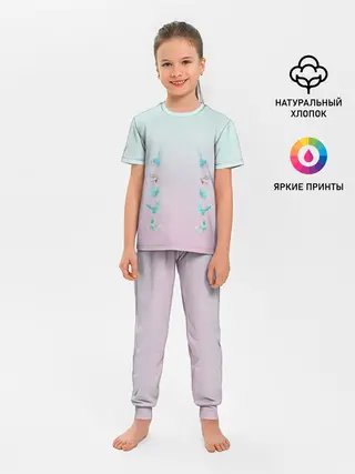 Детская пижама с брюками / акварельные бабочки