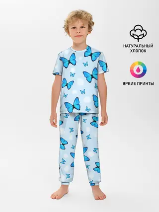 Детская пижама с брюками / Бабочки с Облаками