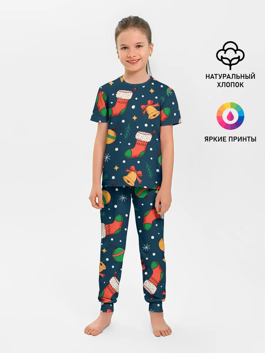 Детская пижама с брюками / Новогодний, рождественский узор