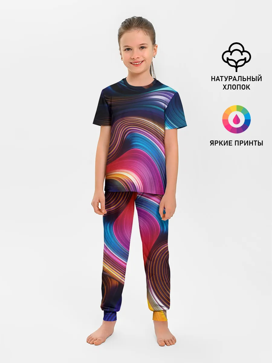 Детская пижама с брюками / Цветные неоновые волны