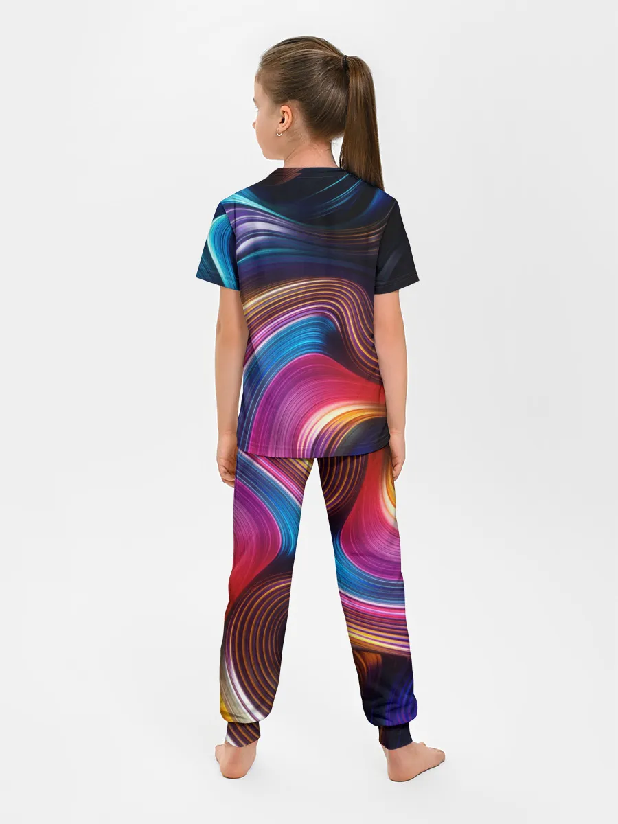 Детская пижама с брюками / Цветные неоновые волны