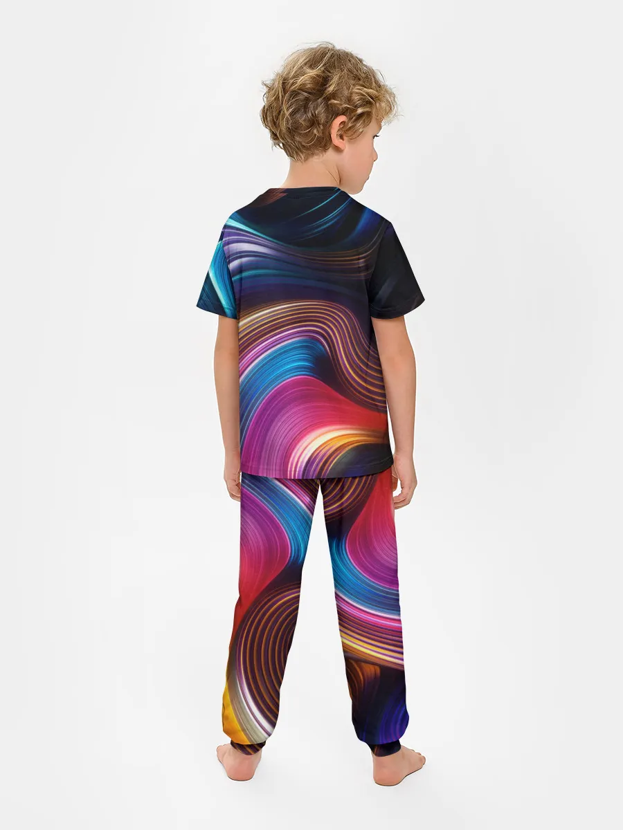 Детская пижама с брюками / Цветные неоновые волны