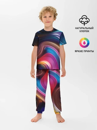 Детская пижама с брюками / Цветные неоновые волны