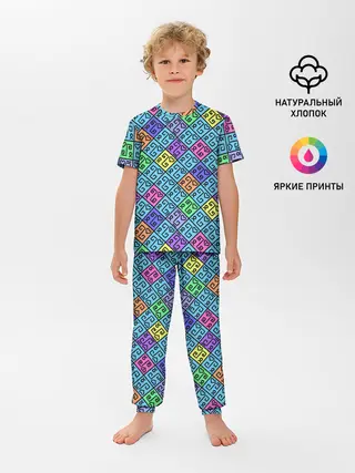 Детская пижама с брюками / Неоновый яркий абстрактный узо