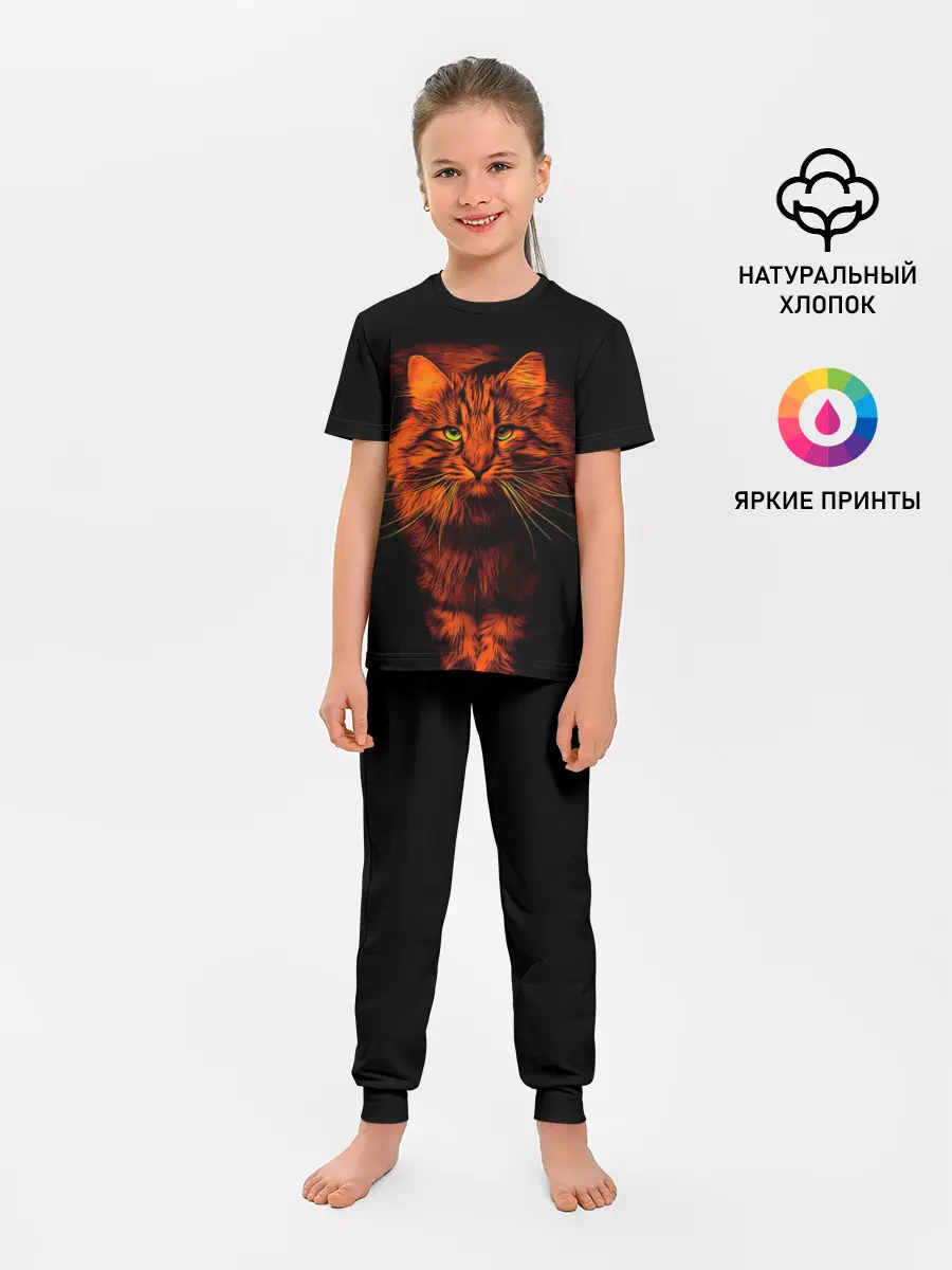 Детская пижама с брюками / Рыжий кот