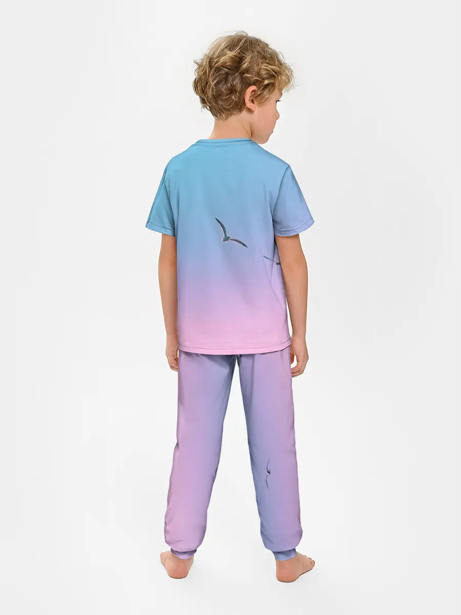 Детская пижама с брюками / чайки птицы полет градиент
