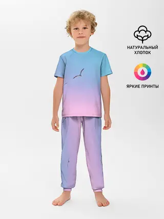Детская пижама с брюками / чайки птицы полет градиент