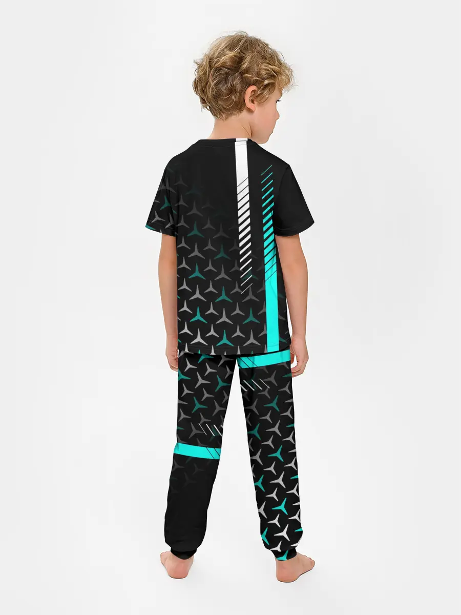 Детская пижама с брюками / МЕРСЕДЕС / AQUA BLACK GRADIENT