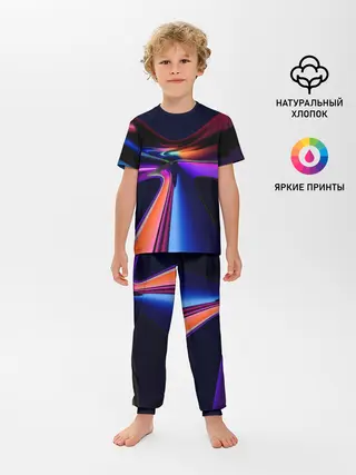 Детская пижама с брюками / Красочные светящиеся линии
