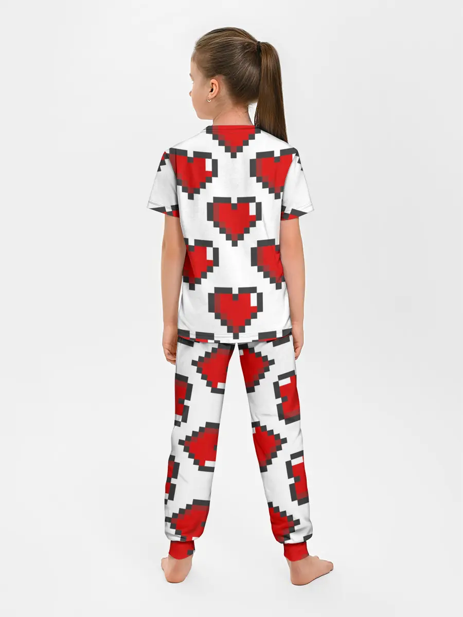 Детская пижама с брюками / Пиксельные сердечки
