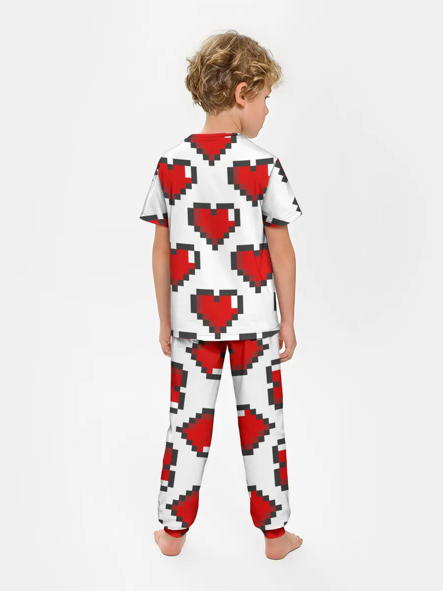 Детская пижама с брюками / Пиксельные сердечки