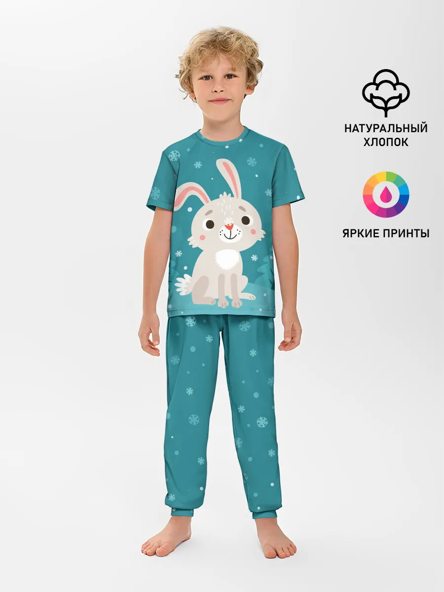 Детская пижама с брюками / Новогодний зайчик