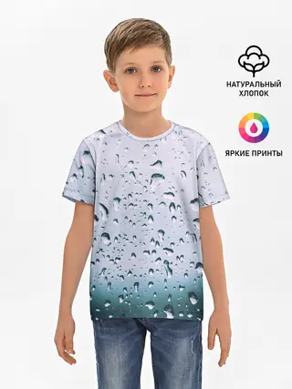 Детская базовая футболка / Капли окно стекло дождь серо