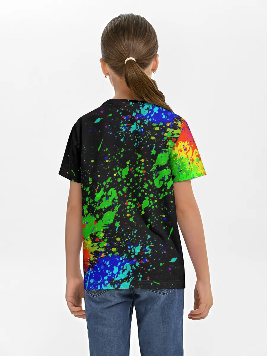 Детская базовая футболка / Врывающийся Монки. Радужный фон