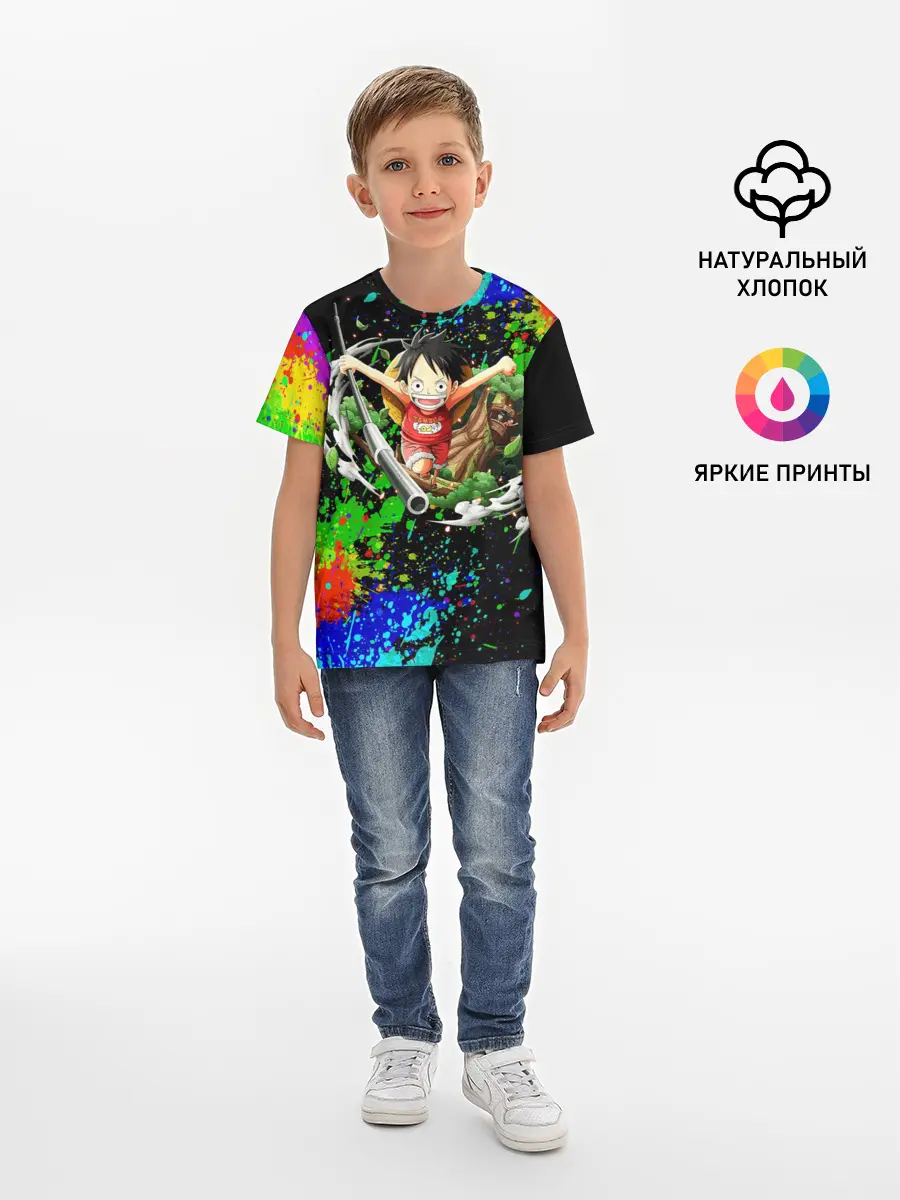 Детская базовая футболка / Врывающийся Монки. Радужный фон