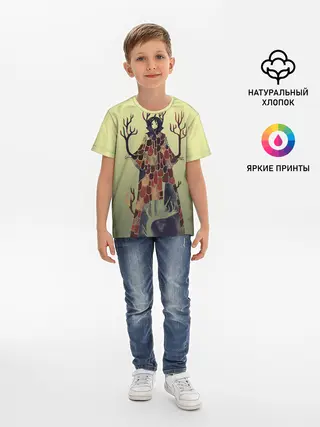 Детская базовая футболка / лесной волшебник акварель