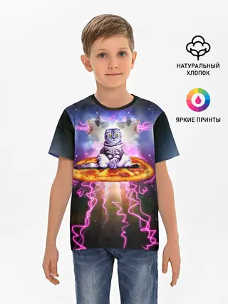 Детская базовая футболка / Кот на пицце