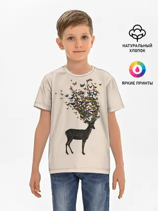 Детская базовая футболка / Олени с рогами из бабочек