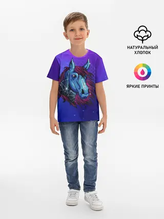 Детская базовая футболка / Retrowave Neon Horse